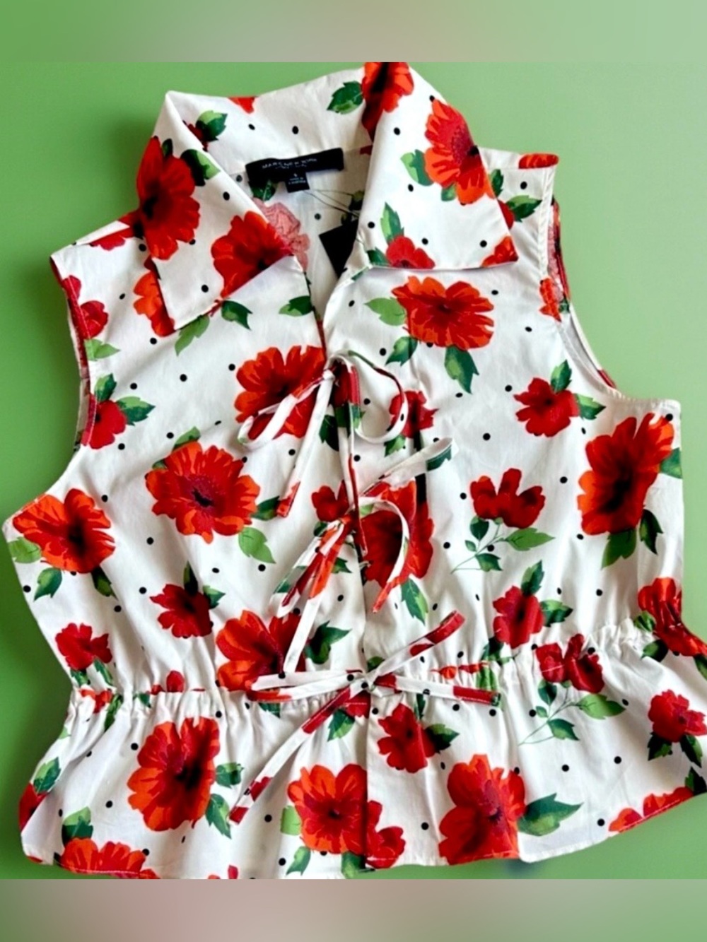 SALE! Marc New York Women’s White Orange Floral Sleeveless Top Tie Front Small